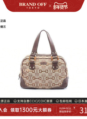中古Gucci古驰女包B级9新Horsebit马衔扣帆布手提包浅褐色正品
