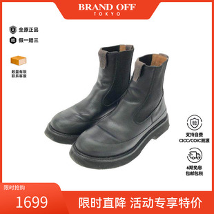 中古Celine赛琳女B级9新boots靴牛皮鞋 BRANDOFF 黑色设计感个性