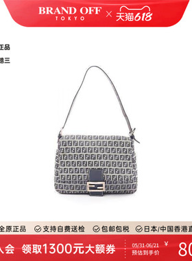 中古Fendi芬迪女包A级95新Mamma Bucket法棍包帆布单肩包灰色时尚