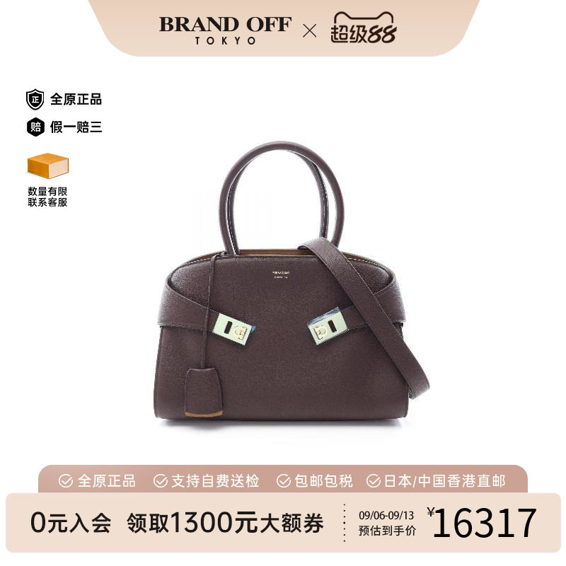 日本中古二奢Ferragamo菲拉格慕女包S级99新牛皮斜挎包棕色正品