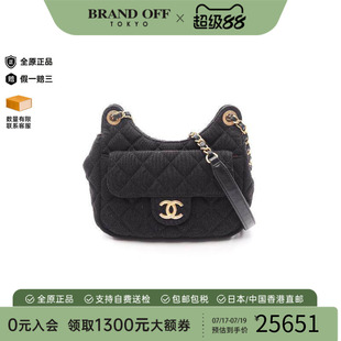 日本中古二奢Chanel香奈儿女包 9新hobo bag流浪包帆布斜挎包黑色