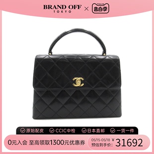 中古CHANEL香奈儿女包A级95新Coco Handle 黑金羊皮手提包时尚