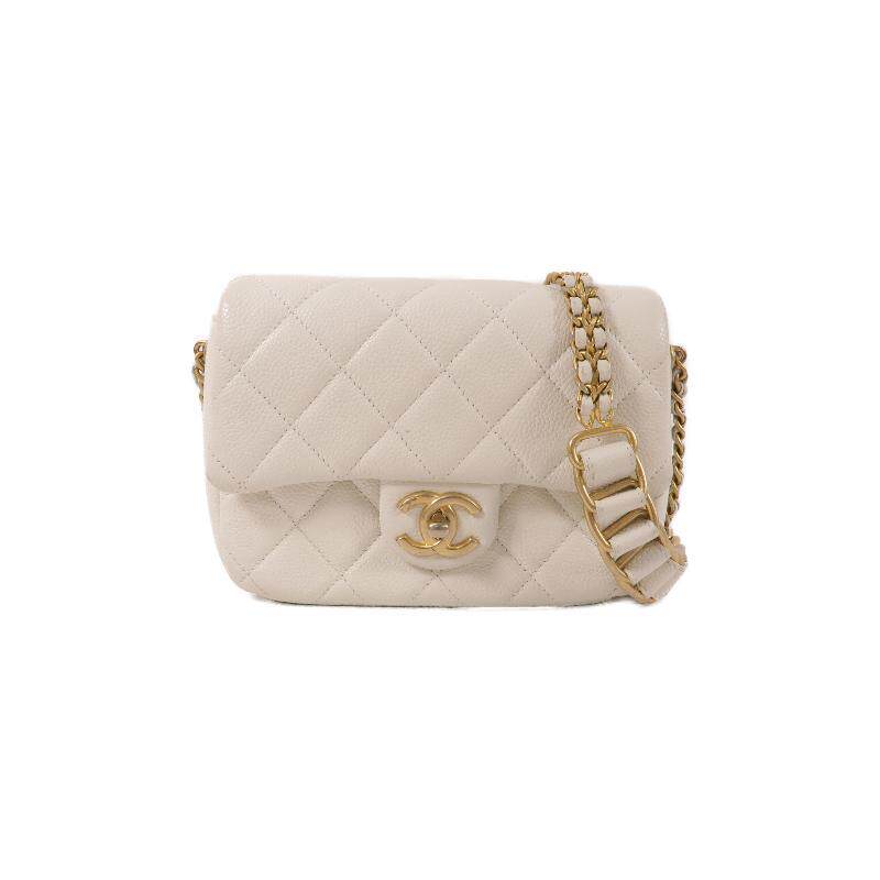 中古Chanel香奈儿女包B级9新shoulder bag斜挎包牛皮斜挎包白色