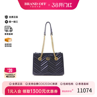 中古Gucci古驰女包A级95新Marmont马蒙包牛皮单肩包黑色