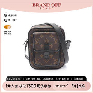 防水帆布斜挎包棕色 中古LV路易威登男包A级95新Christopher涂层
