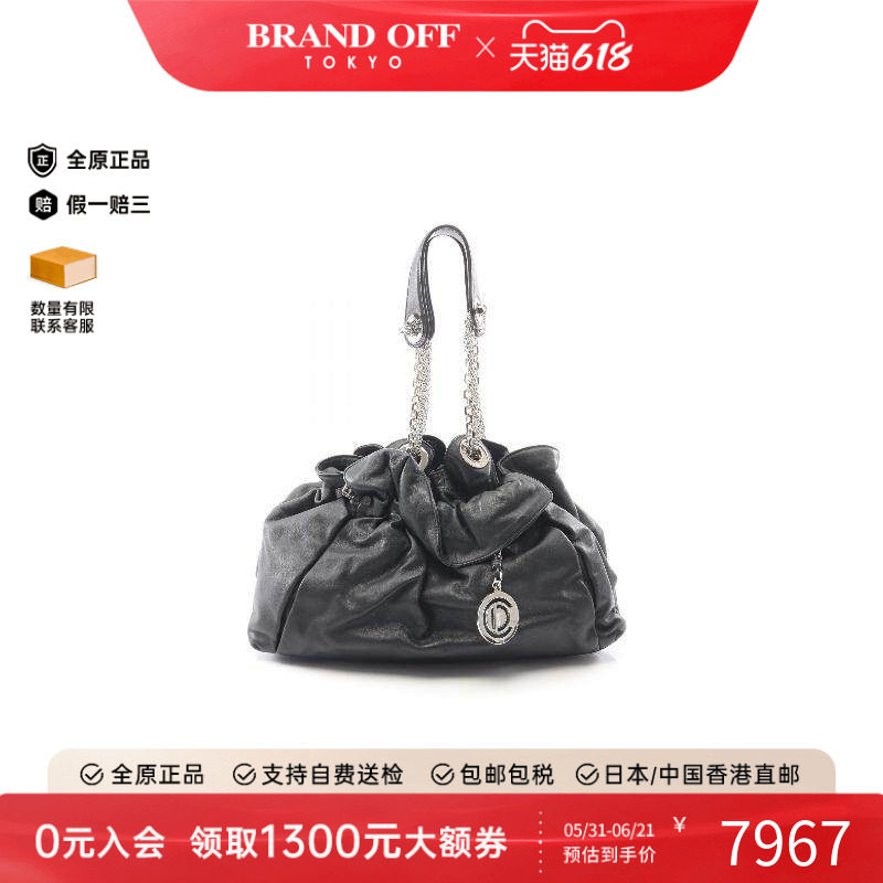 中古Dior迪奥女包A级95新chain shoulder链条肩带牛皮手提包黑色
