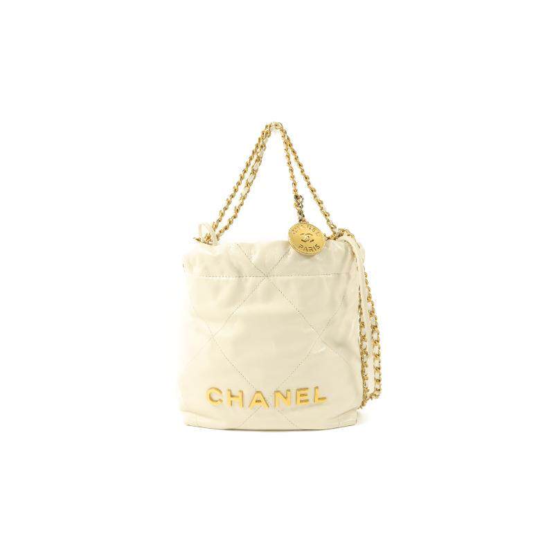 中古Chanel香奈儿女包B级9新 Chanel 22 牛皮斜挎包白色BRANDOFF