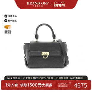 中古Ferragamo菲拉格慕女包A级95新handbag手提包牛皮斜挎包黑色
