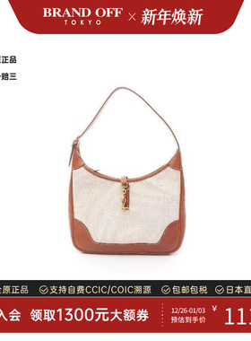 中古Hermes爱马仕女包B级9新trim 31trim 31帆布单肩包浅褐色