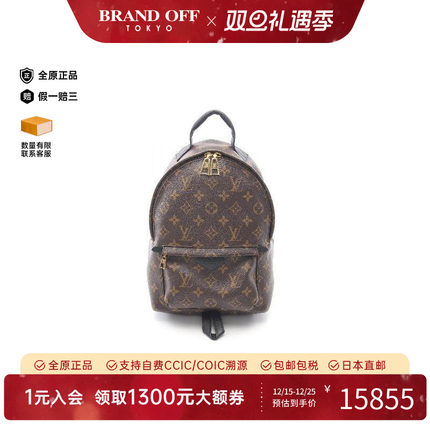 中古LV路易威登女包A级95新Palm Springs涂层/防水帆布双肩包棕色