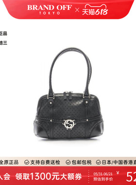 中古Gucci古驰女包A级95新Interlocking G 琴譜包牛皮手提包黑色
