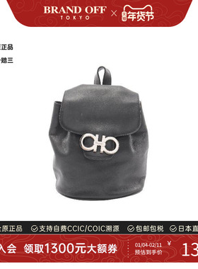 中古Ferragamo菲拉格慕女包B级9新Gancini博物館牛皮双肩包灰色