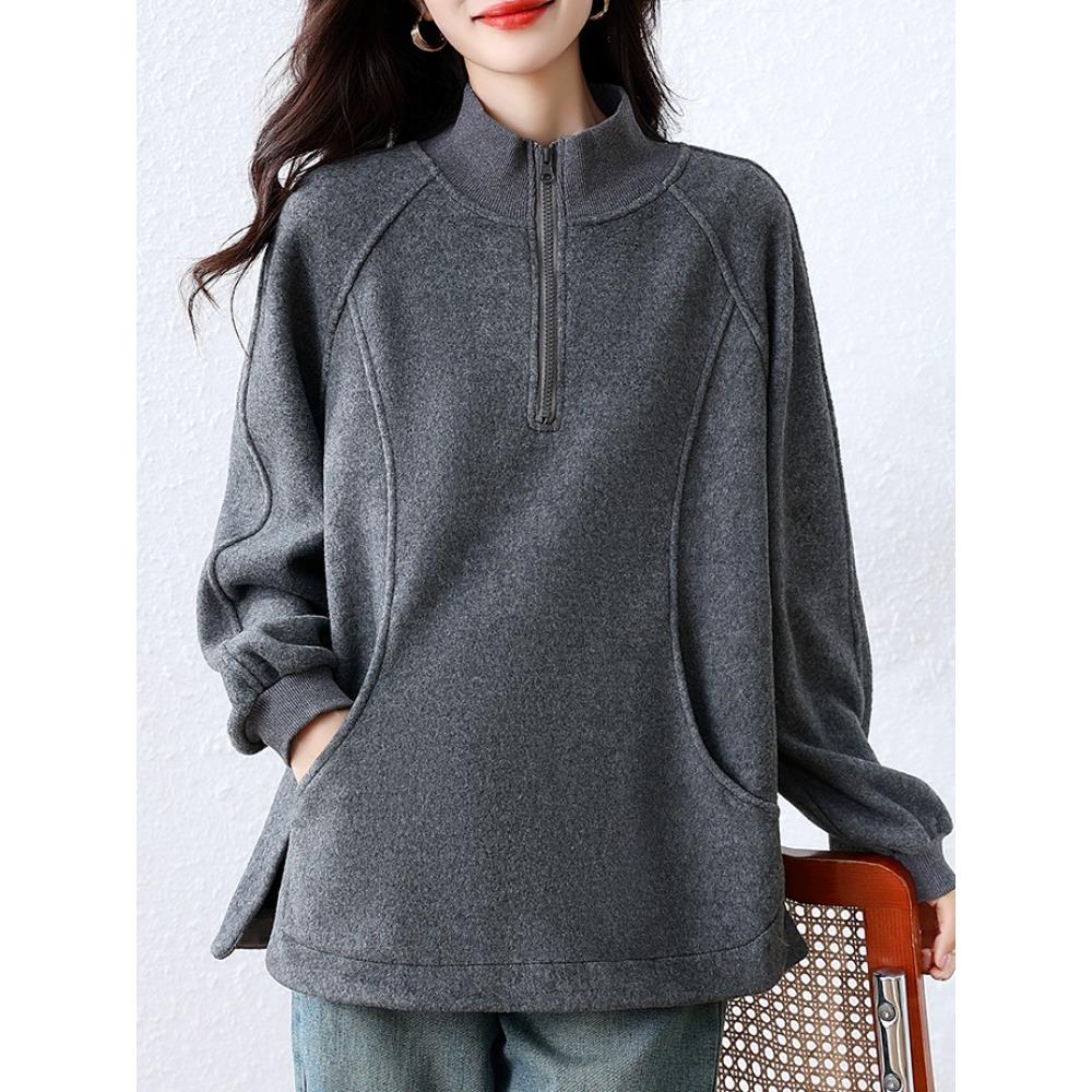 JOYIASS半开领加绒卫衣女2025秋冬洋气百搭休闲简约加厚大码女装