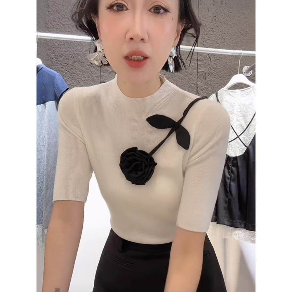JOYIASS轻奢高级感女士立体花朵针织衫2025春秋季新款修身显瘦百