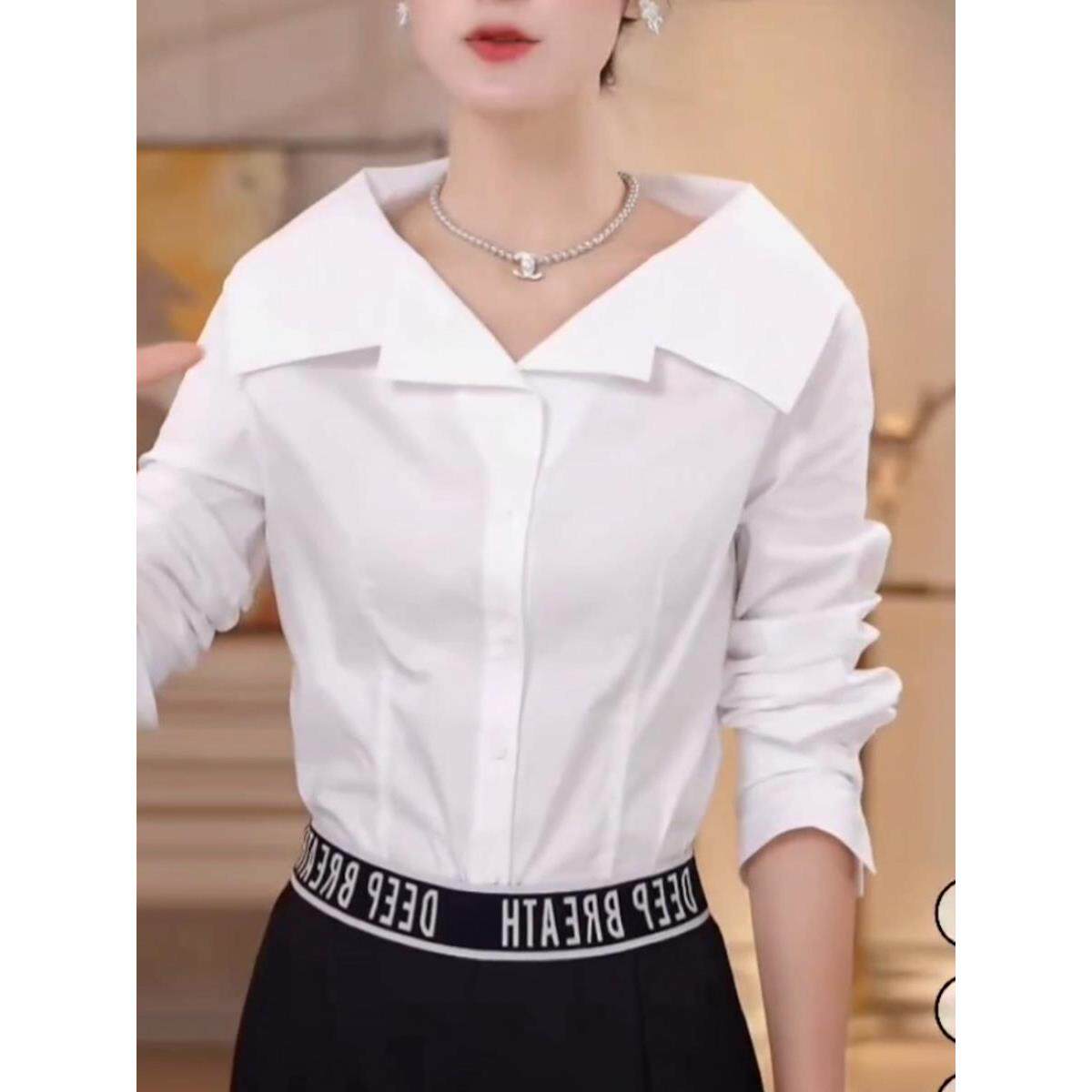 JOYIASS简约白色长袖衬衫女2025春秋新款女士韩版气质宽松显瘦翻