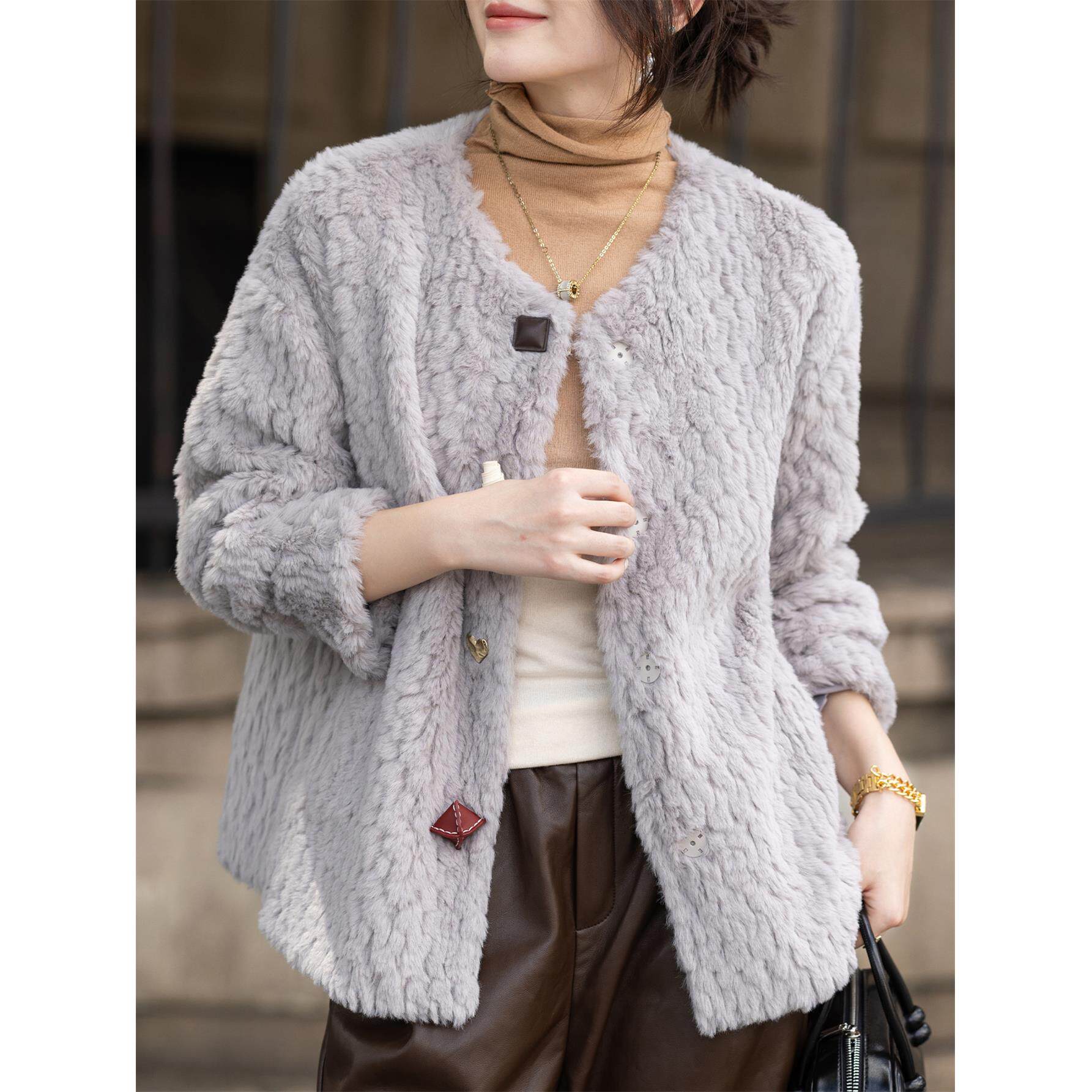 JOYIASS高级感皮毛一体外套女2025冬装新款小个子环保绒绒彷皮草