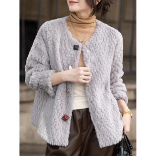 JOYIASS高级感皮毛一体外套女2025冬装新款小个子环保绒绒彷皮草