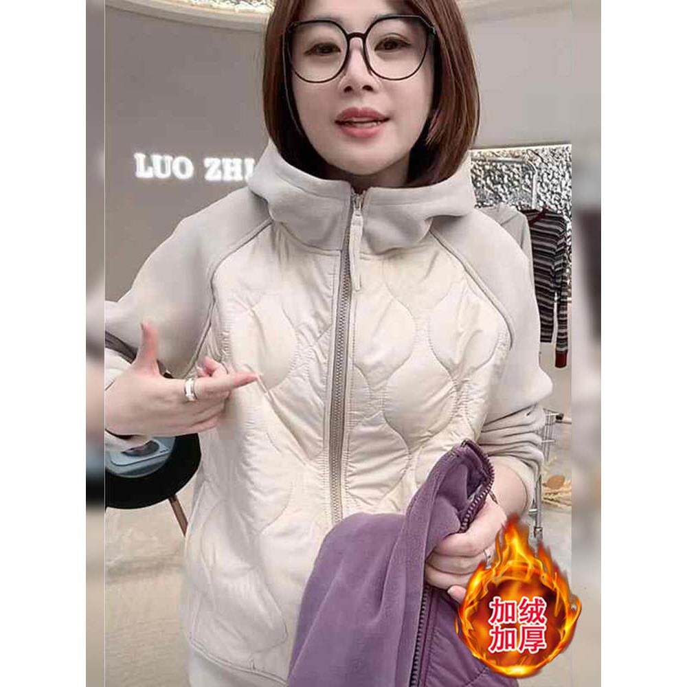 JOYIASS黑色外套2025新款女士秋冬款加绒加厚保暖卫衣设计感显瘦