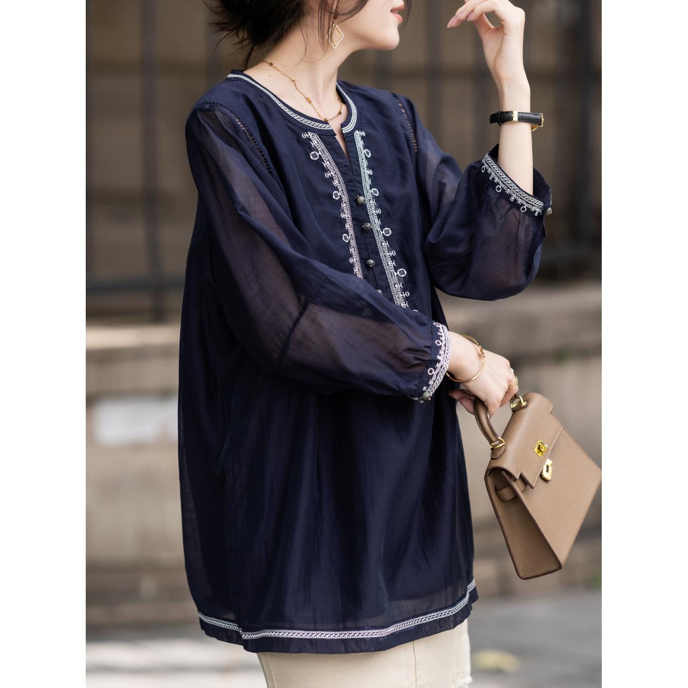 JOYIASS时尚刺绣衬衫女早秋新款2025气质衬衣小衫大码上衣