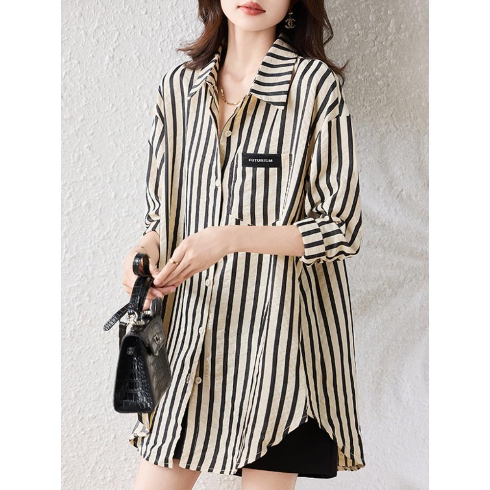 JOYIASS竖条纹衬衫女2025早秋装新款叠穿小众设计感衬衣长袖上衣