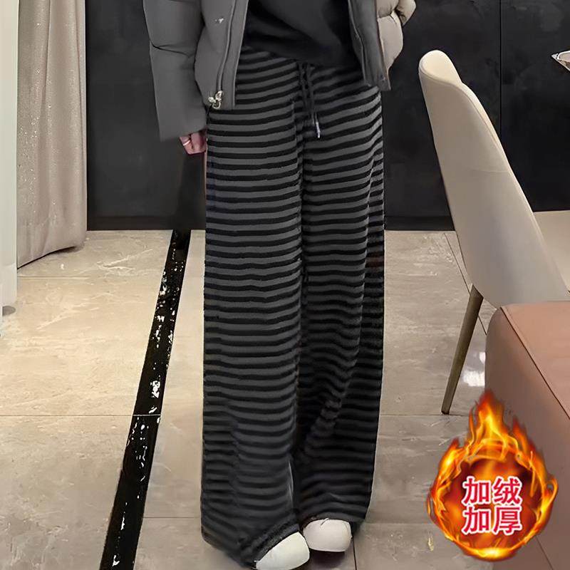 JOYIASS阔腿裤女2025秋冬季新款大码宽松胖mm条纹设计小个子加绒