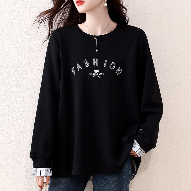 JOYIASS大码女装2025秋季新款时尚休闲胖mm设计感刺绣假两件卫衣