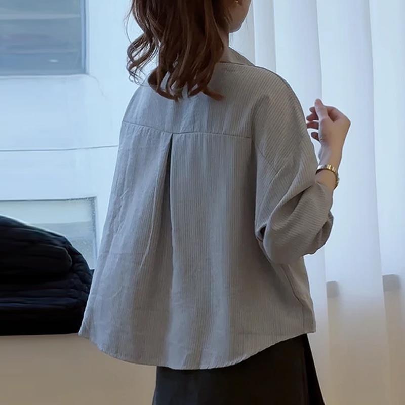 JOYIASS蓝色条纹长袖衬衫带披肩两件套女2025早秋新款宽松显瘦减
