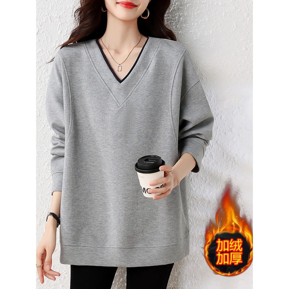 JOYIASS加绒加厚卫衣2025冬季新款韩版宽松显瘦大码女装遮肉上衣