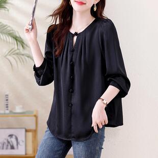 JOYIASS大码女装新中式衬衣2025秋新款胖mm显瘦暗纹国风上衣