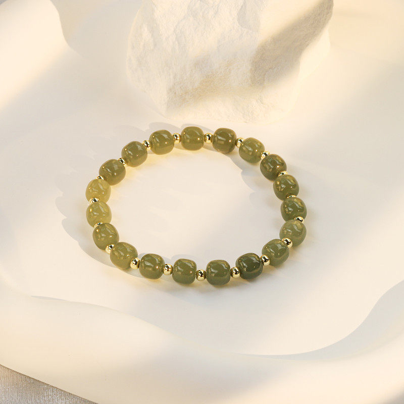 银瑞祥新中式S925纯银天然和田玉手串镀黄金高档手链女式首饰礼物