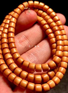 老型珠男士脖挂文玩长串橄榄核手串男素核直切桶珠项链108颗光珠