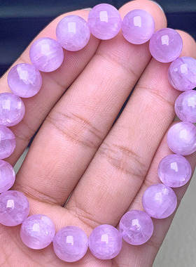 天然紫锂辉手串 冰种颗颗带猫眼效应薰衣草颜色紫锂辉手链