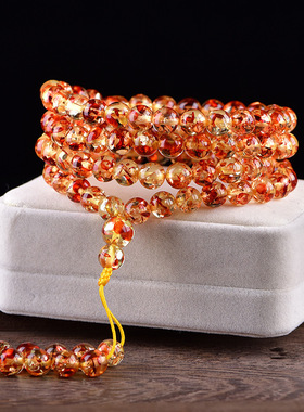 直播琥珀金珀血珀花珀108颗佛珠手链波罗的海蜜蜡圆珠手串男女款