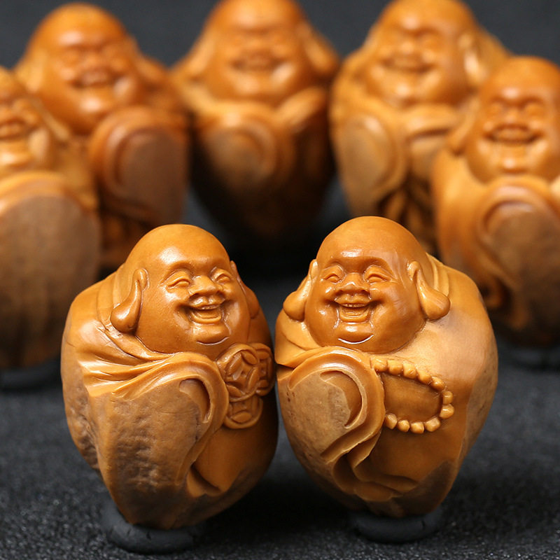 天然原皮包衣弥勒佛名家纯手工雕刻橄榄胡八大弥勒文玩橄榄核