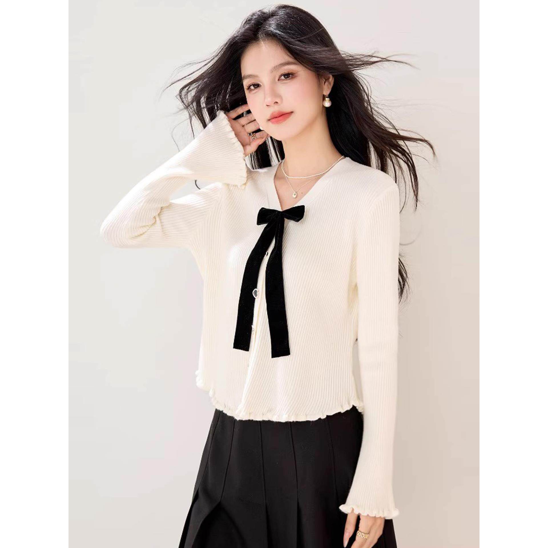 JOYIASS红色v领针织开衫毛衣外套女士秋冬巨好看的洋气时尚独特绝