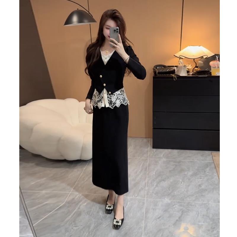 JOYIASS今年流行漂亮套装裙秋季新款小香风名媛气质蕾丝衬衫半身