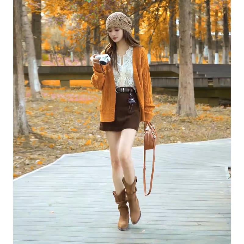 JOYIASS秋日ootd穿搭一整套2025新款慵懒风长袖针织衫打底衫半身