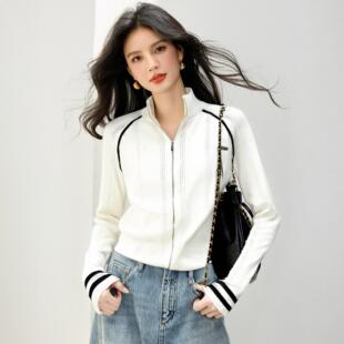 JOYIASS白色立领针织开衫毛衣外套女士秋冬巨好看的独特漂亮加厚