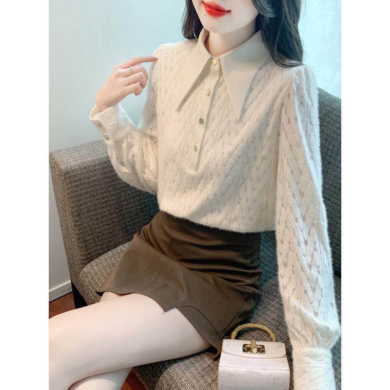 JOYIASS高级感翻领蕾丝衬衫女秋冬巨好看的独特别致漂亮加绒加厚
