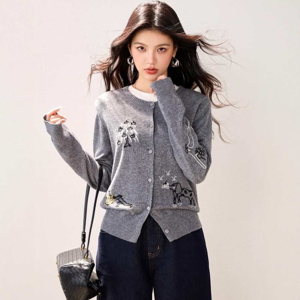 JOYIASS高级感灰色针织开衫毛衣外套女秋冬巨好看的独特别致漂亮