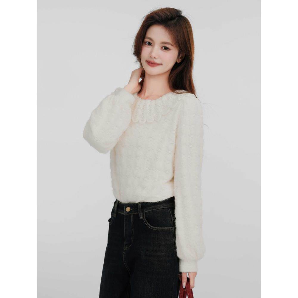 JOYIASS高级感杏色蕾丝内搭打底衫女士秋冬巨好看的独特漂亮加绒