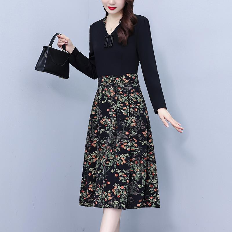 JOYIASS假两件长袖洋装女春秋季2025新款妈妈大尺码气质减龄碎花