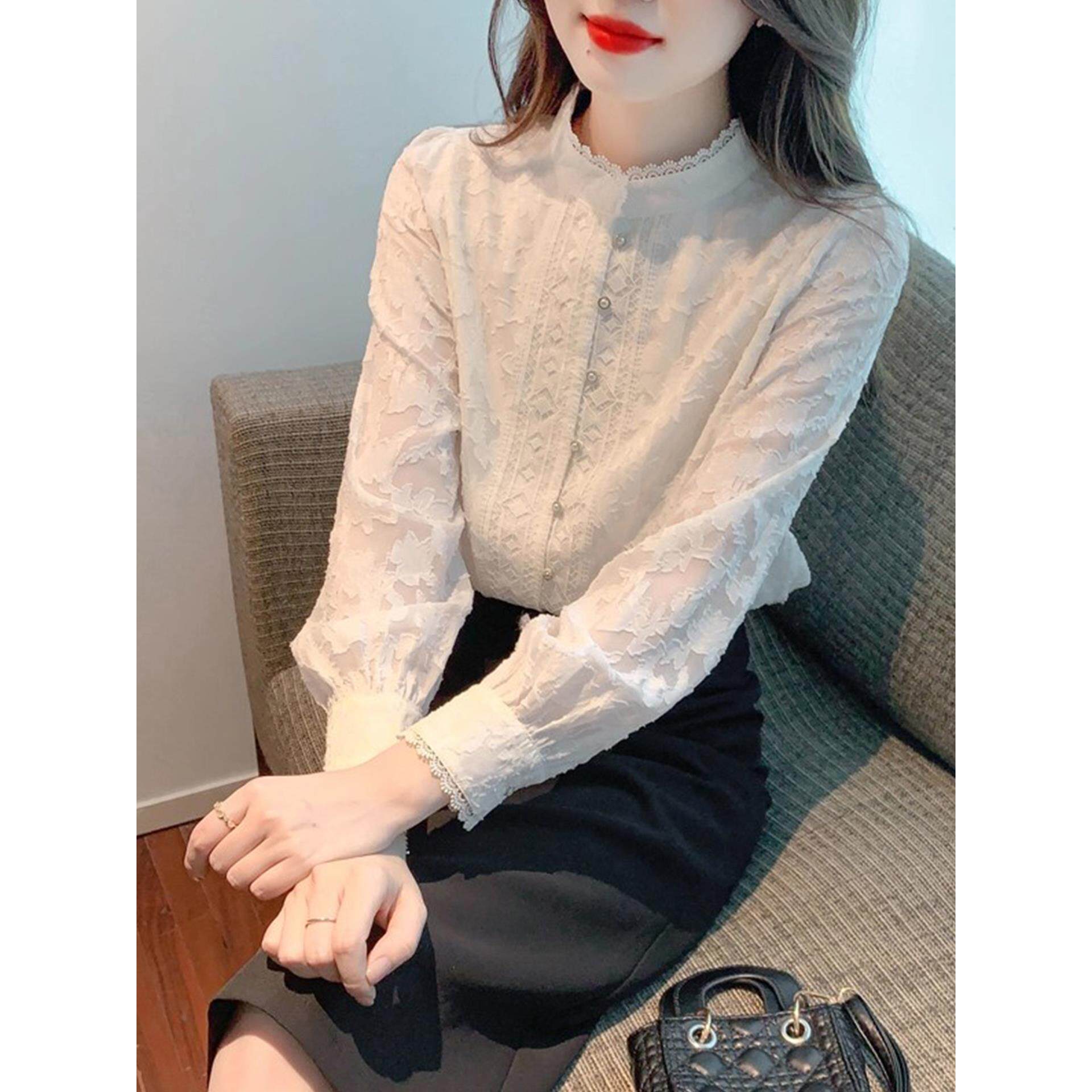 JOYIASS加绒加厚蕾丝内搭打底衫女士秋冬巨好看的独特漂亮高级感