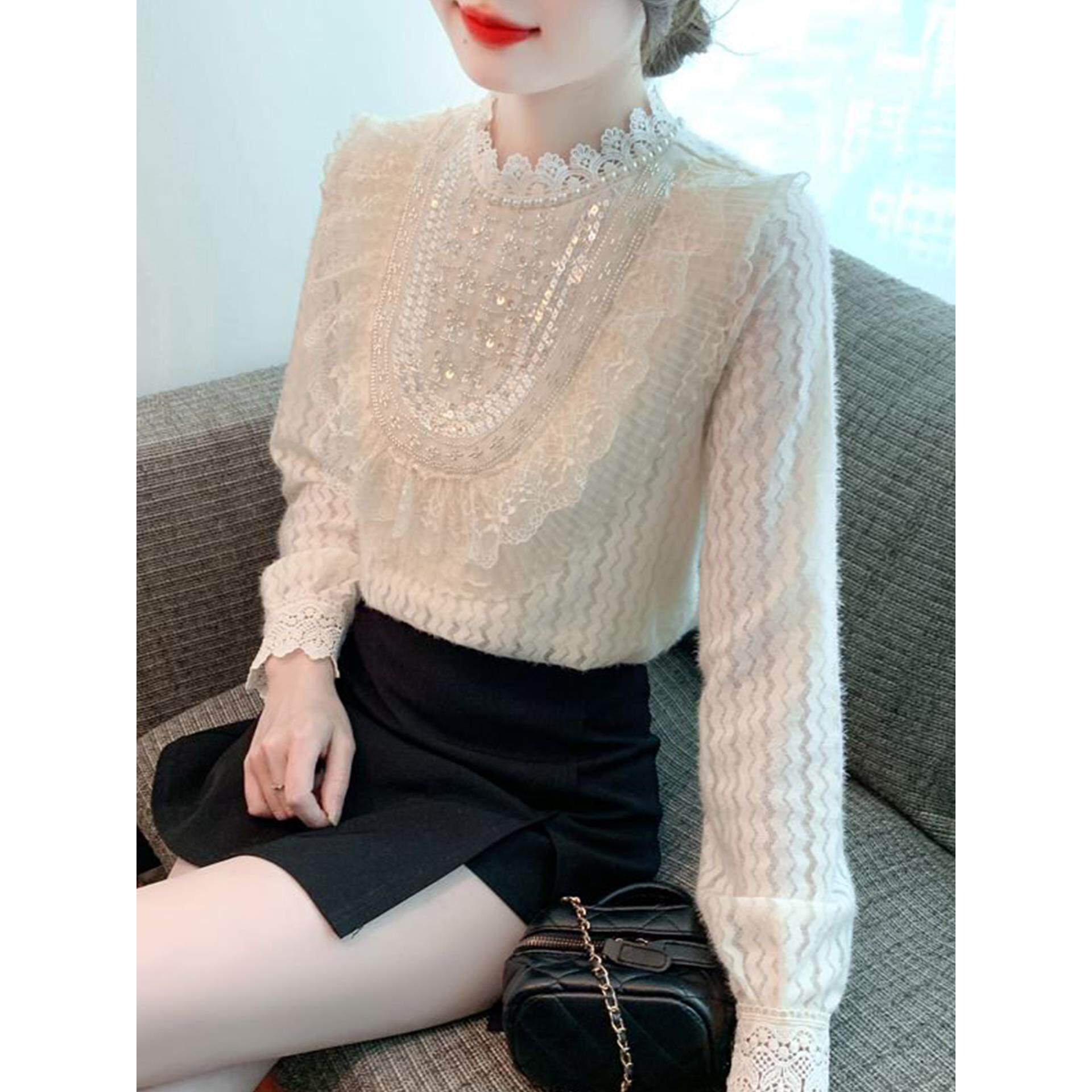 JOYIASS法式小香风蕾丝内搭打底衫女士秋冬巨好看的独特别致加绒