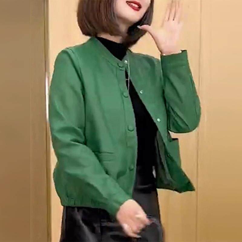 JOYIASS时尚洋派减龄皮衣外套女士秋季妈妈宽松休闲 欧货短款夹克