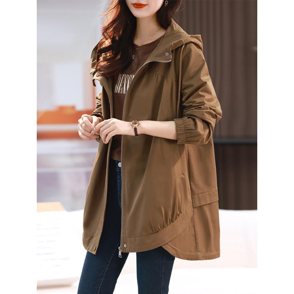 JOYIASS今年流行洋气连帽中长款风衣女2025早秋新款爆款中年妈妈