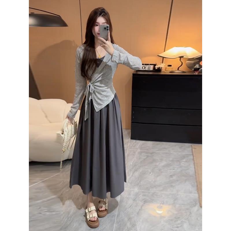 JOYIASS入秋穿搭一整套女2025新款设计感不规则长袖衬衫吊带连衣