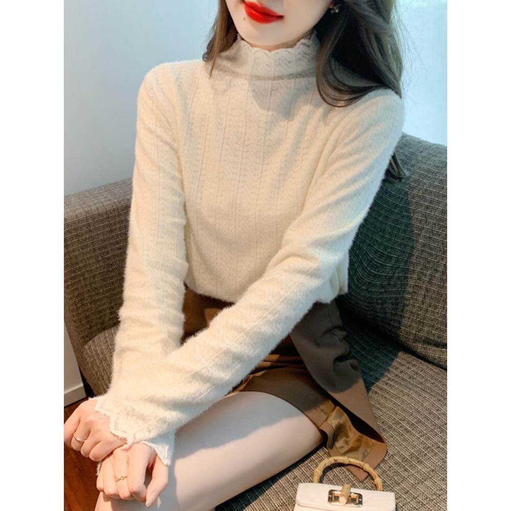 JOYIASS半高领蕾丝内搭打底衫女士秋冬巨好看的独特漂亮别致加绒