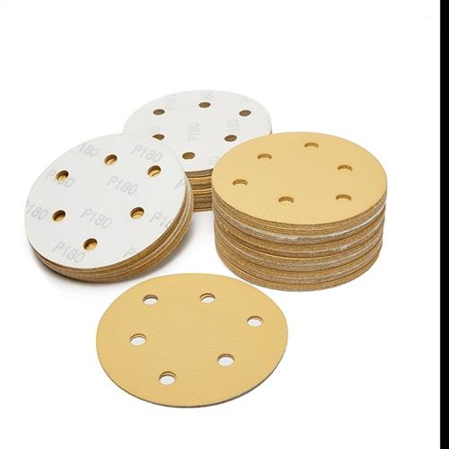5寸干磨砂纸汽车抛光打磨油漆气动圆形6孔自粘盘植绒直径125拉绒9