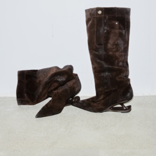 小众设计做旧异形跟牛仔靴女2025新款 秋冬复古磨砂堆堆靴高跟长靴